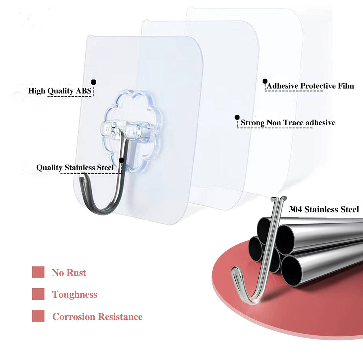 DDMY 36 Pack Heavy Duty Self-Adhesive Wall Hooks – Transparent & Waterproof