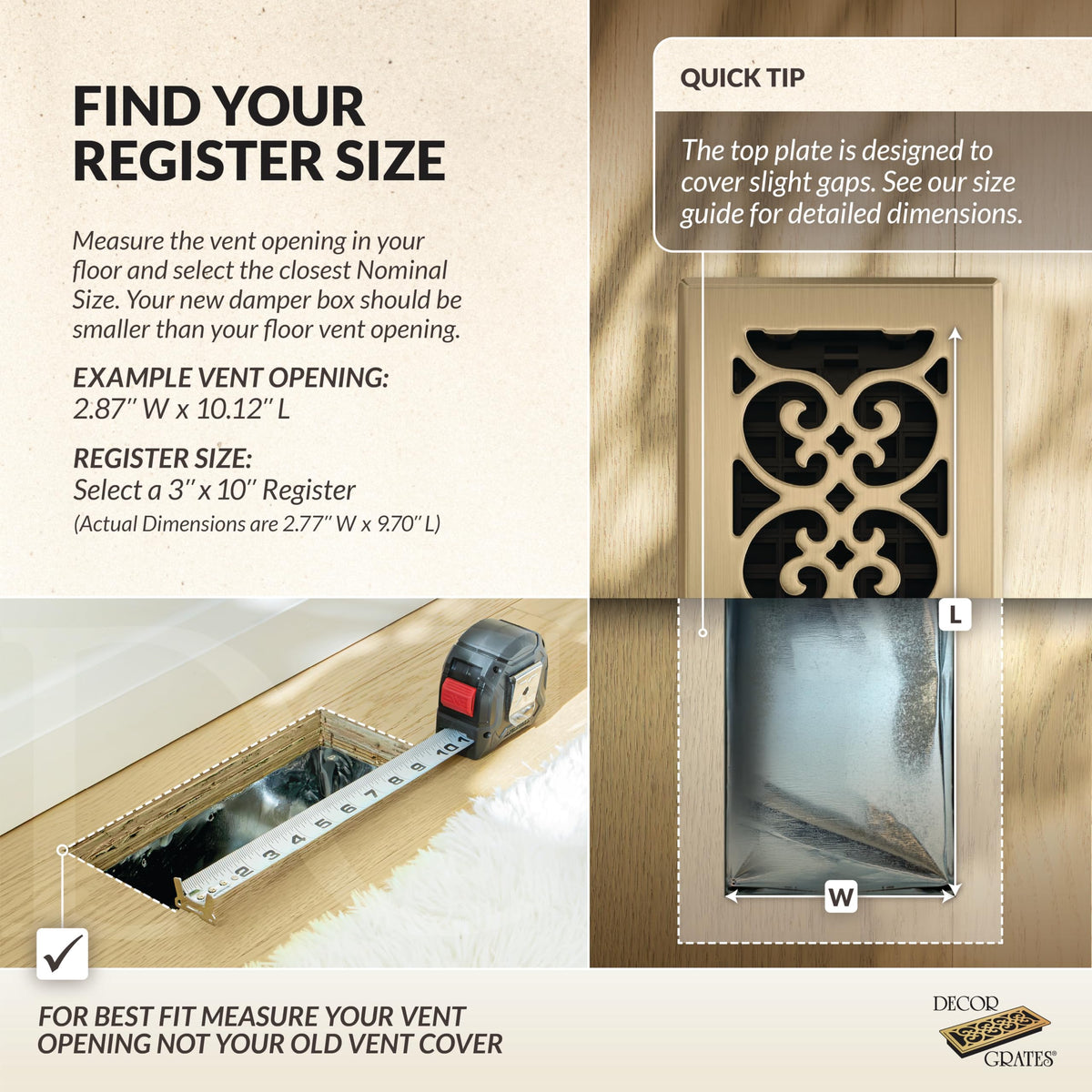 Decor Grates SPH410-A Scroll Floor Register 4x10 – Antique Brass Finish
