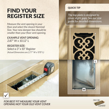 Decor Grates SPH410-A Scroll Floor Register 4x10 – Antique Brass Finish