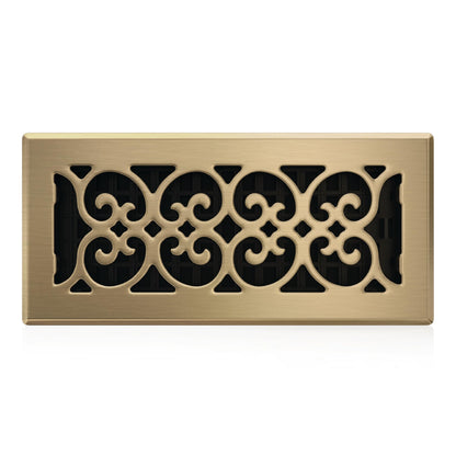 Decor Grates SPH410-A Scroll Floor Register 4x10 – Antique Brass Finish
