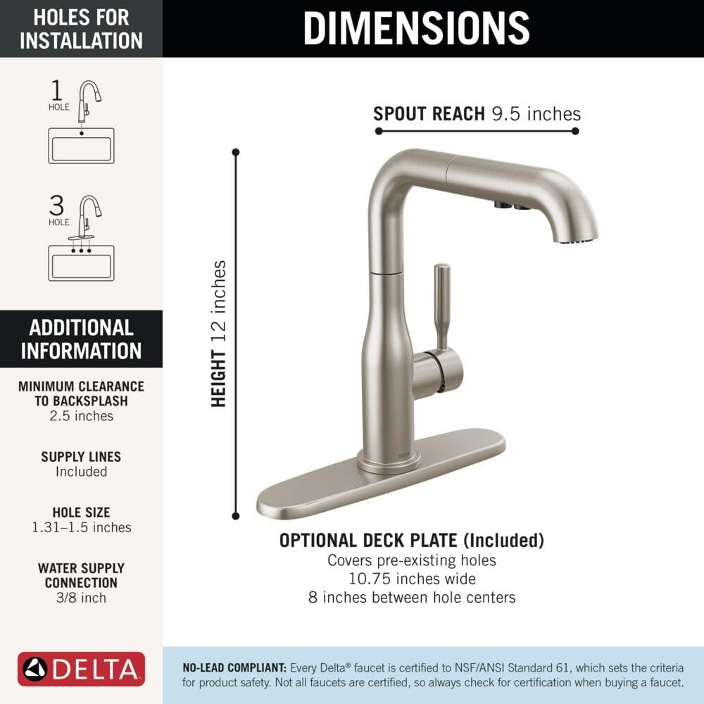 Delta Almari Brushed Nickel Kitchen Faucet with Pull-Out Sprayer | MagnaTite Docking & Diamond Seal