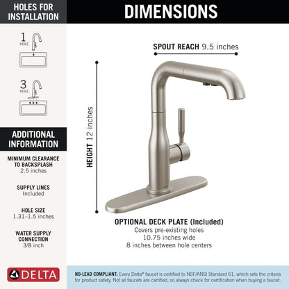 Delta Almari Brushed Nickel Kitchen Faucet with Pull-Out Sprayer | MagnaTite Docking & Diamond Seal