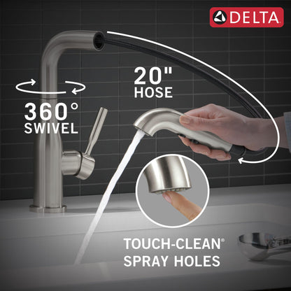 Delta Almari Brushed Nickel Kitchen Faucet with Pull-Out Sprayer | MagnaTite Docking & Diamond Seal