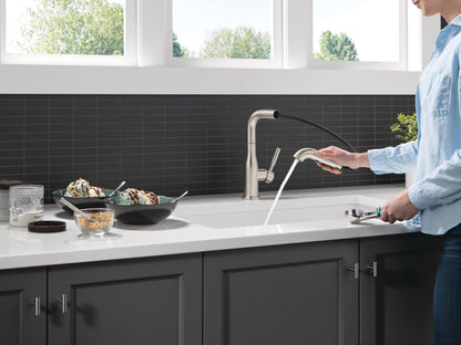 Delta Almari Brushed Nickel Kitchen Faucet with Pull-Out Sprayer | MagnaTite Docking & Diamond Seal