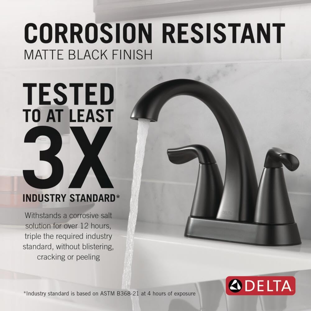 Delta Arvo Centerset Matte Black Bathroom Faucet – 2-Handle, 3-Hole 25840LF-BL