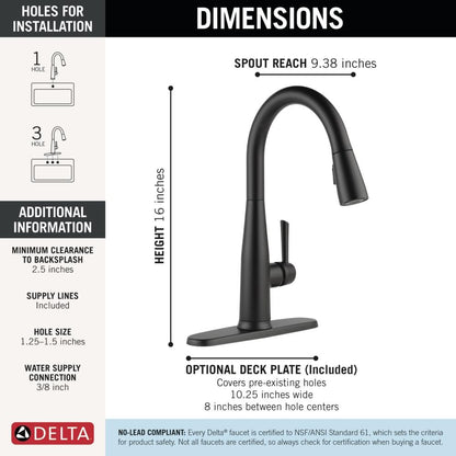 Delta Essa Touchless Kitchen Faucet with Matte Black Finish | Touch2O, TempSense LED, MagnaTite