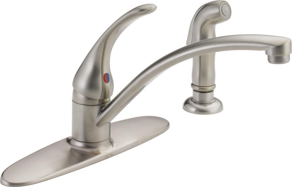 Delta Foundations Brushed Nickel Kitchen Faucet with Side Sprayer — 4-Hole, Single-Handle | B4410LF-SS