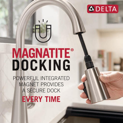 Delta Lenta Brushed Gold Touch Kitchen Faucet with Pull-Down Sprayer | Touch2O, TempSense LED, Champagne Bronze