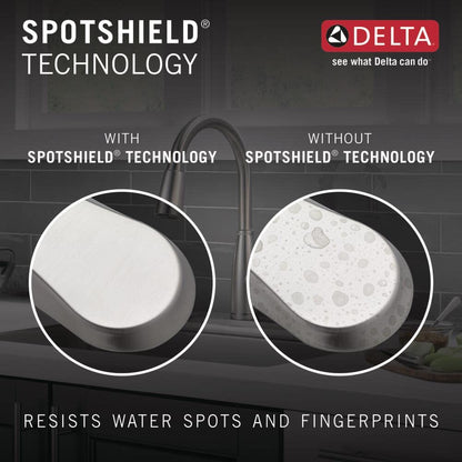 Delta Lenta Brushed Nickel Kitchen Faucet — Pull-Down Sprayer, Single-Hole, SpotShield (19802Z-SP-DST)