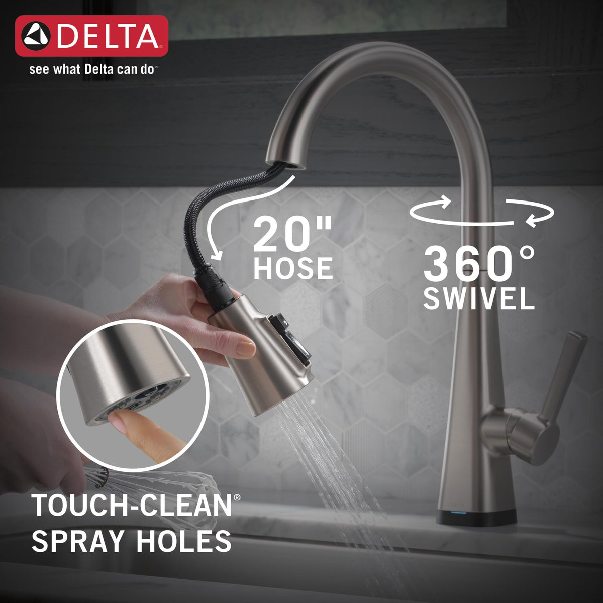 Delta Lenta Touch Kitchen Faucet Brushed Nickel — Touch2O, ShieldSpray & Diamond Seal