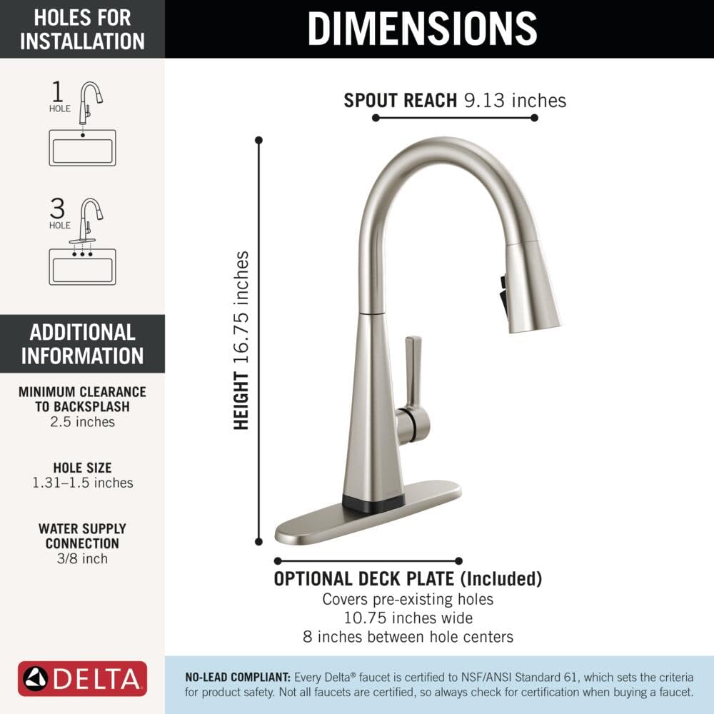 Delta Lenta Touch Kitchen Faucet Brushed Nickel — Touch2O, ShieldSpray & Diamond Seal