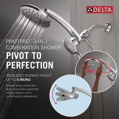 Delta PivotPro 3-in-1 Shower Head with ProClean Spray – Chrome, 1.75 GPM