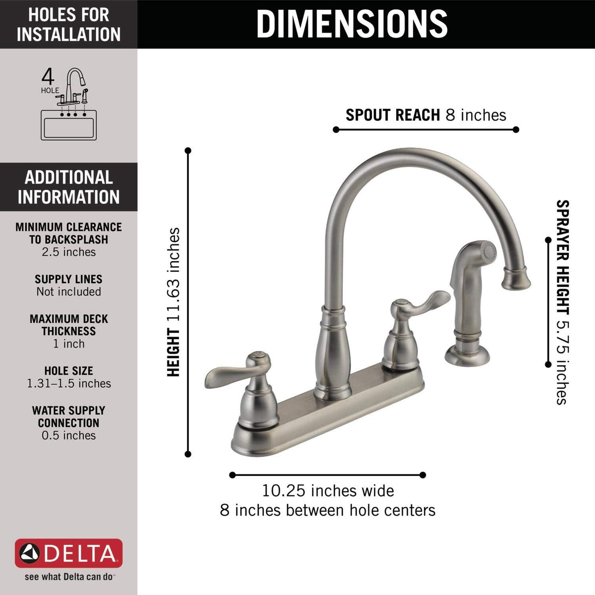 Delta Windemere Brushed Nickel Kitchen Faucet with Side Sprayer, 4-Hole Installation