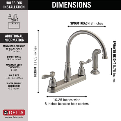 Delta Windemere Brushed Nickel Kitchen Faucet with Side Sprayer, 4-Hole Installation