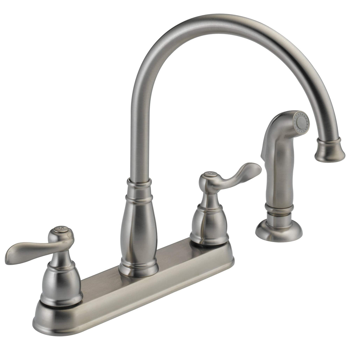 Delta Windemere Brushed Nickel Kitchen Faucet with Side Sprayer, 4-Hole Installation