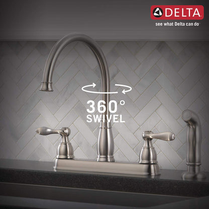 Delta Windemere Brushed Nickel Kitchen Faucet with Side Sprayer, 4-Hole Installation