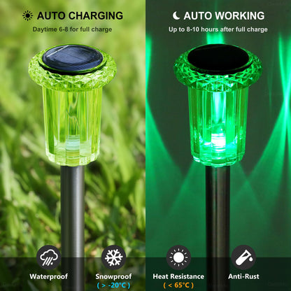 DenicMic Solar Lights Outdoor 10-Pack Green LED Stainless Steel Stakes