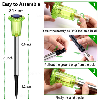 DenicMic Solar Lights Outdoor 10-Pack Green LED Stainless Steel Stakes