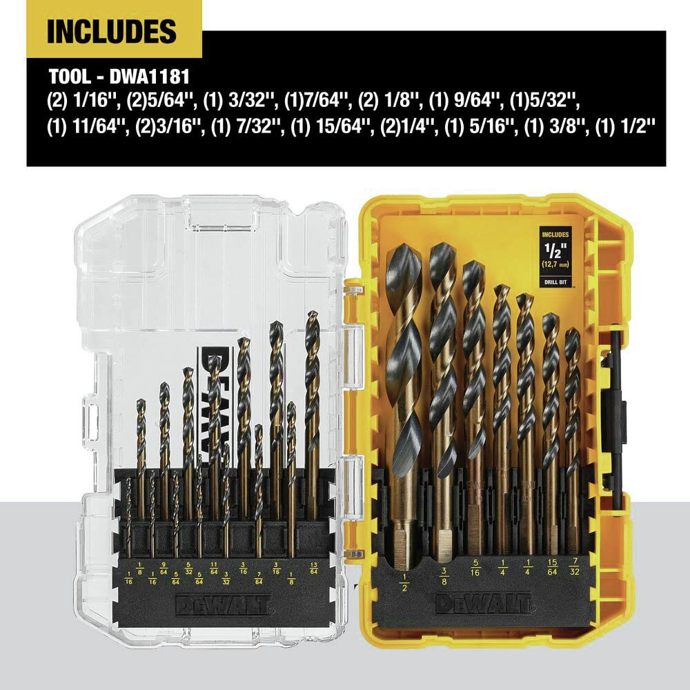 DEWALT Drill Bit Set 21 Pc – Black & Gold Oxide Coated, 135° Split Point (DWA1181)