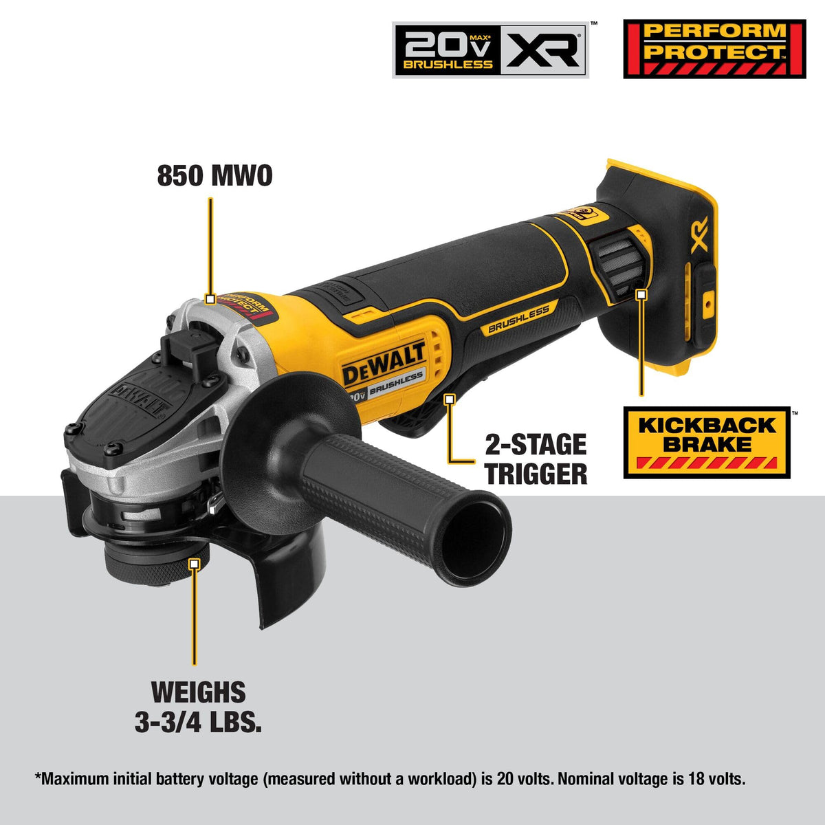 DEWALT 20V MAX Brushless Angle Grinder (Tool Only) 4-1/2 in – Paddle Switch, Kickback Brake