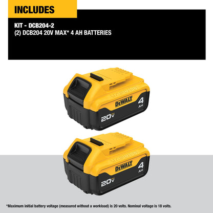 DEWALT 20V MAX XR Battery, 4.0-Ah, 2-Pack (DCB204-2) – High-Performance Power for 20V MAX Tools
