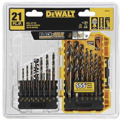 DEWALT Drill Bit Set 21 Pc – Black & Gold Oxide Coated, 135° Split Point (DWA1181)