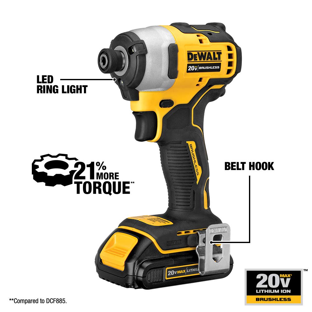 DEWALT ATOMIC 20V MAX Impact Driver (DCF809B) – Compact Cordless, 1700 in-lbs