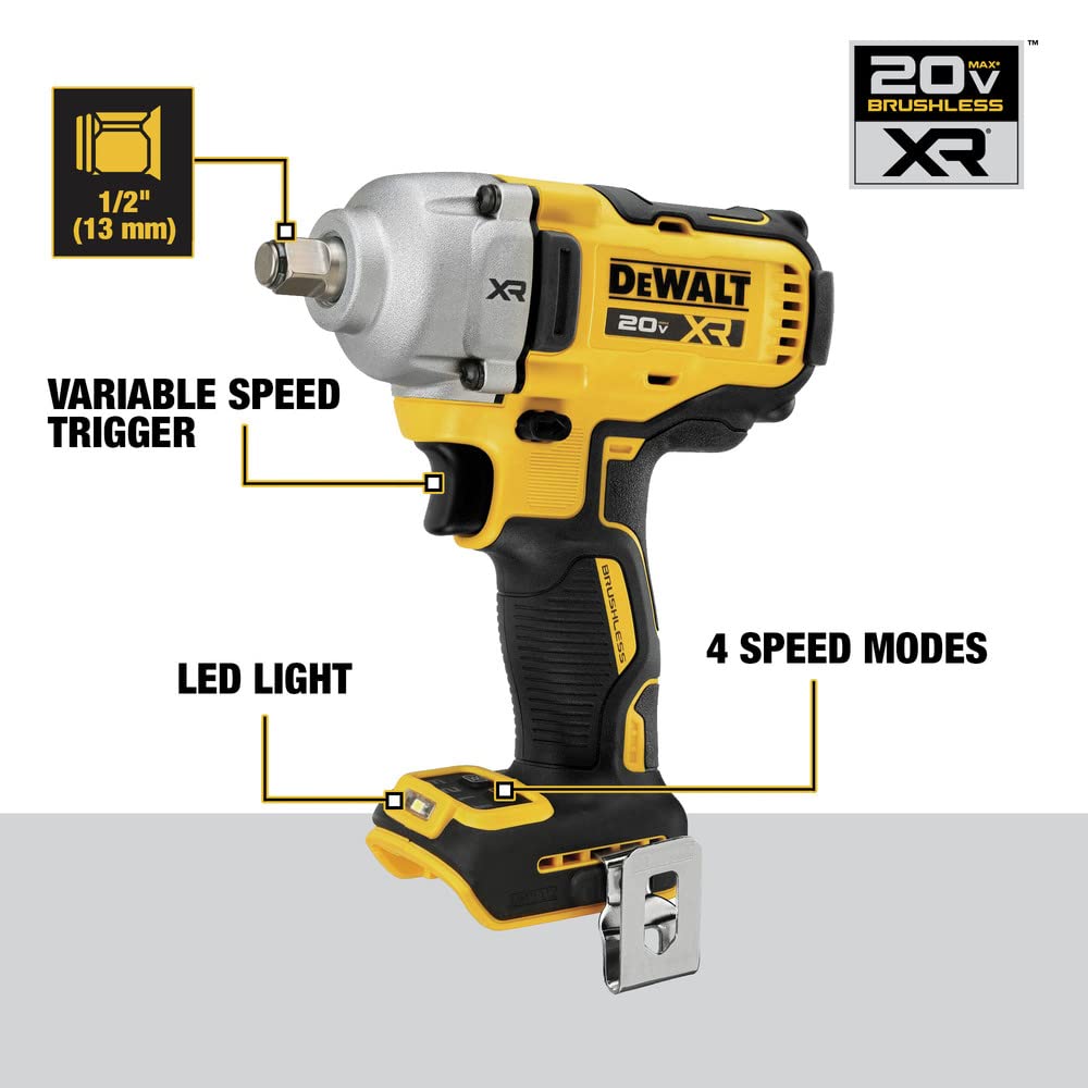 DEWALT 20V MAX XR Cordless Impact Wrench — 1/2 in Hog Ring (DCF891B) Bare Tool