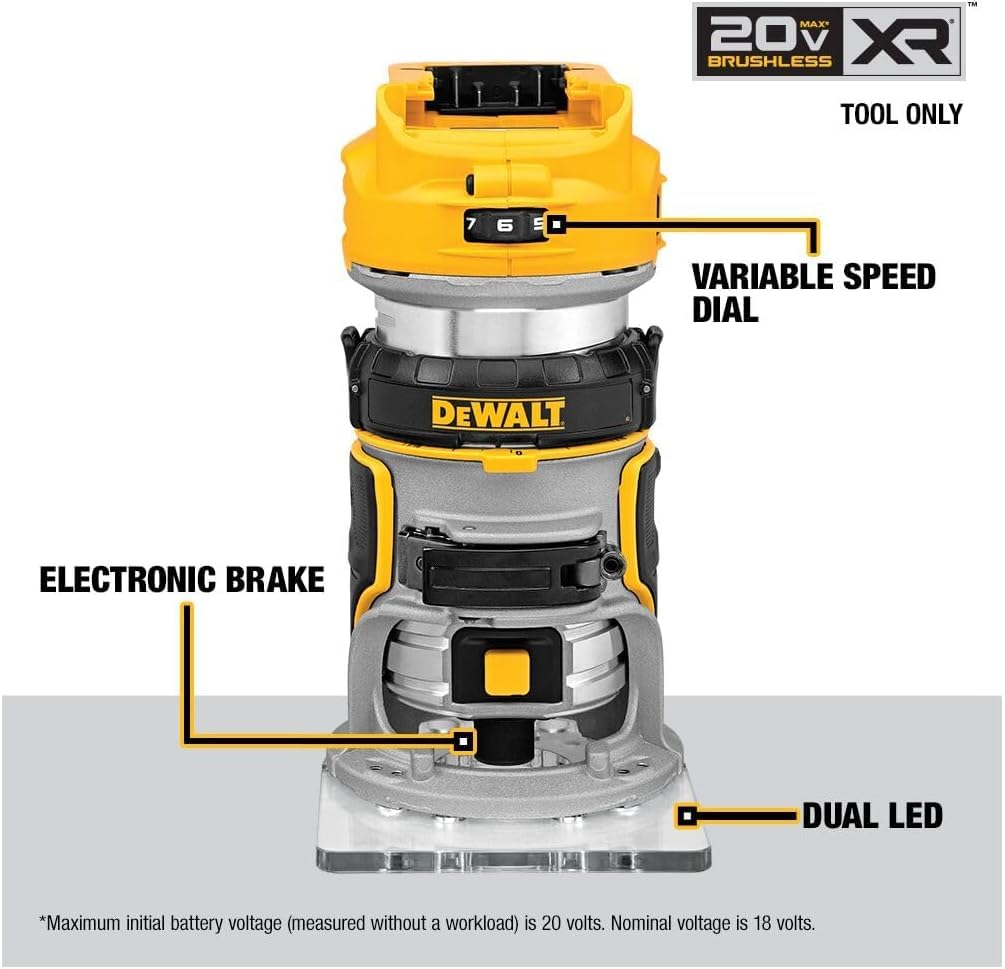 DEWALT DCW600B 20V MAX XR CMPCT Fixed Base Router | Cordless Precision for Trim & Edge Work