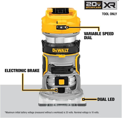 DEWALT DCW600B 20V MAX XR CMPCT Fixed Base Router | Cordless Precision for Trim & Edge Work