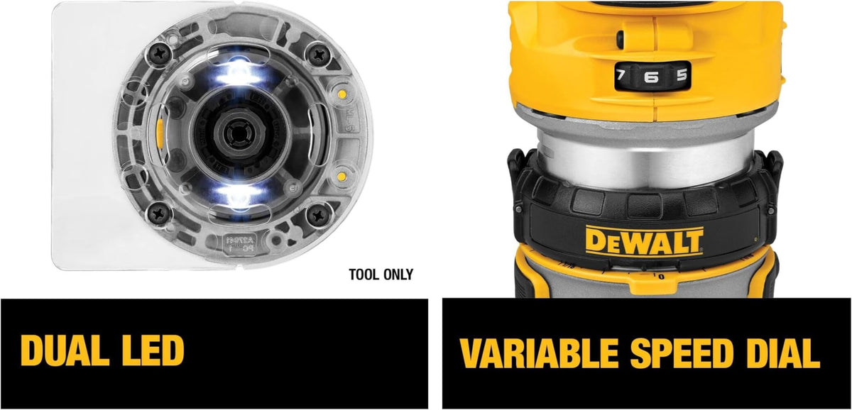 DEWALT DCW600B 20V MAX XR CMPCT Fixed Base Router | Cordless Precision for Trim & Edge Work