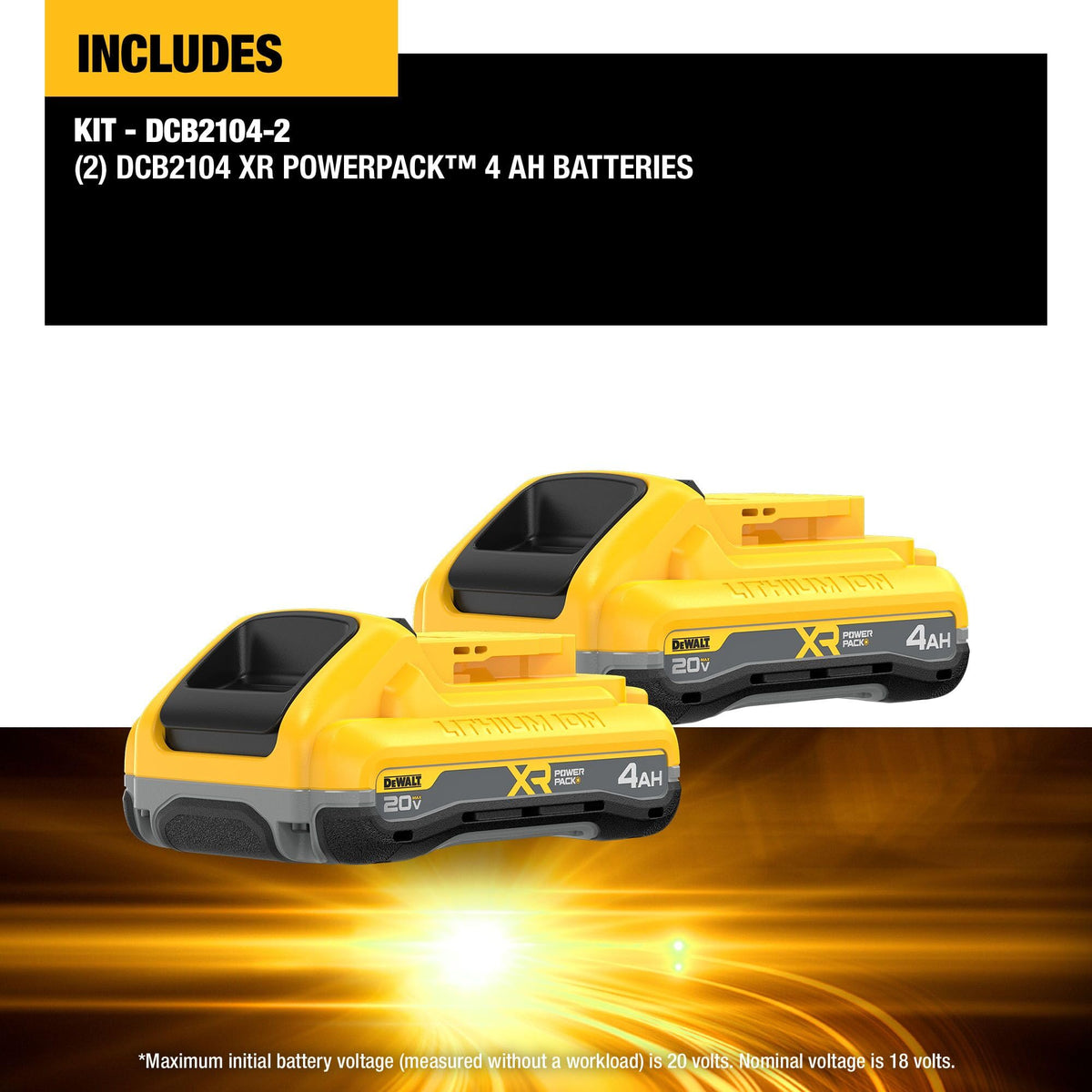 DEWALT 20V MAX XR POWERPACK 4Ah Battery – 50% More Power | 2-Pack (DCB2104-2)