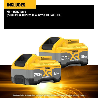 DEWALT 20V MAX XR 8Ah Powerpack Battery, 2-Pack (DCB2108-2)