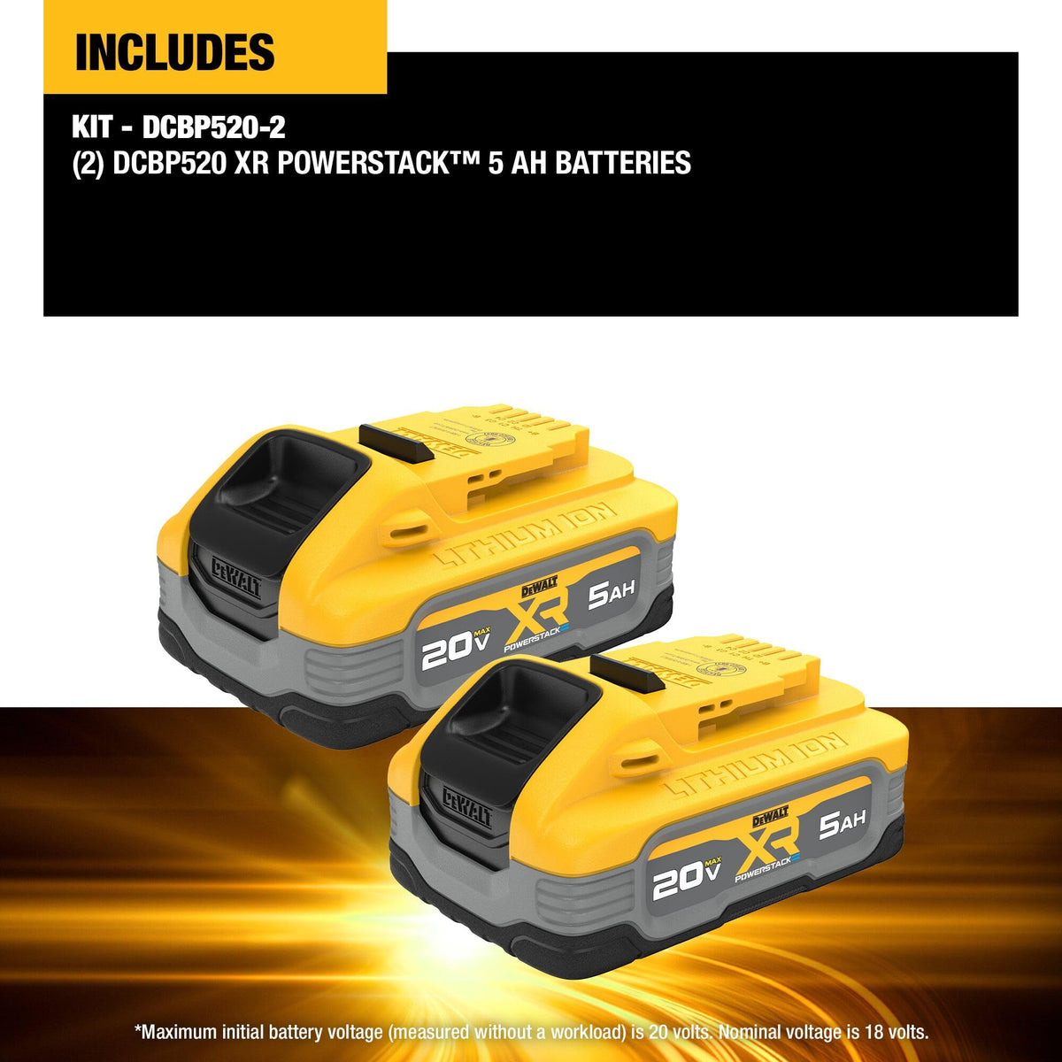 DEWALT Powerstack 20V MAX Battery 5Ah (2-Pack) – XR POWERSTACK 50% More Power