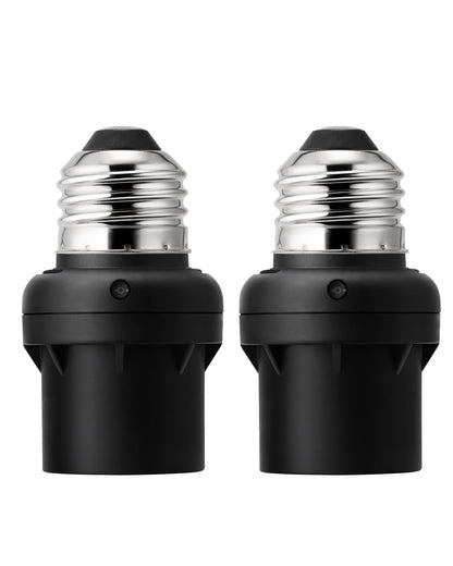 DEWENWILS Dusk-to-Dawn Light Sensor Socket – E26/E27, 2 Pack, Black