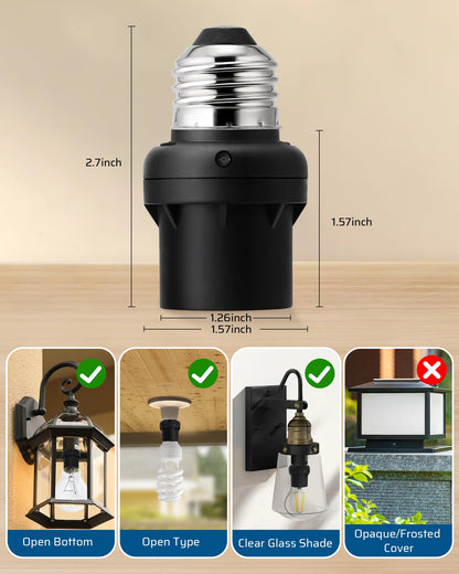 DEWENWILS Dusk-to-Dawn Light Sensor Socket – E26/E27, 2 Pack, Black