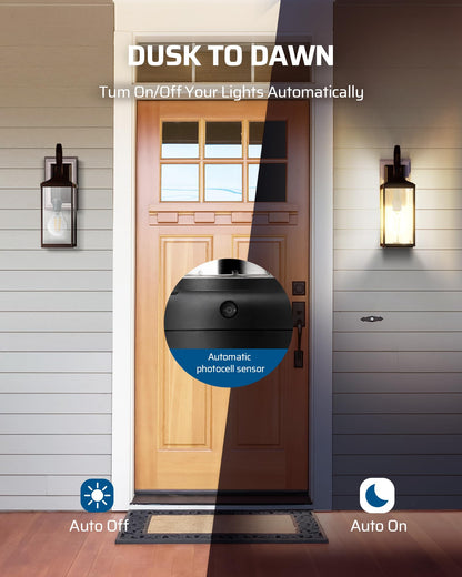 DEWENWILS Dusk-to-Dawn Light Sensor Socket – E26/E27, 2 Pack, Black
