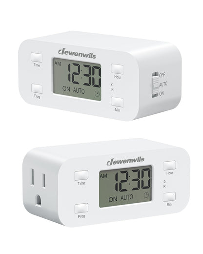 DEWENWILS 24 Hour Programmable Digital Timer Outlet – 2 Pack, Indoor Plug-In Timers
