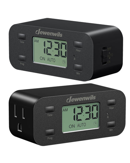 DEWENWILS 24-Hour Programmable Timer Outlet – 2 Pack, 125V/15A, Grounded, Indoor Use