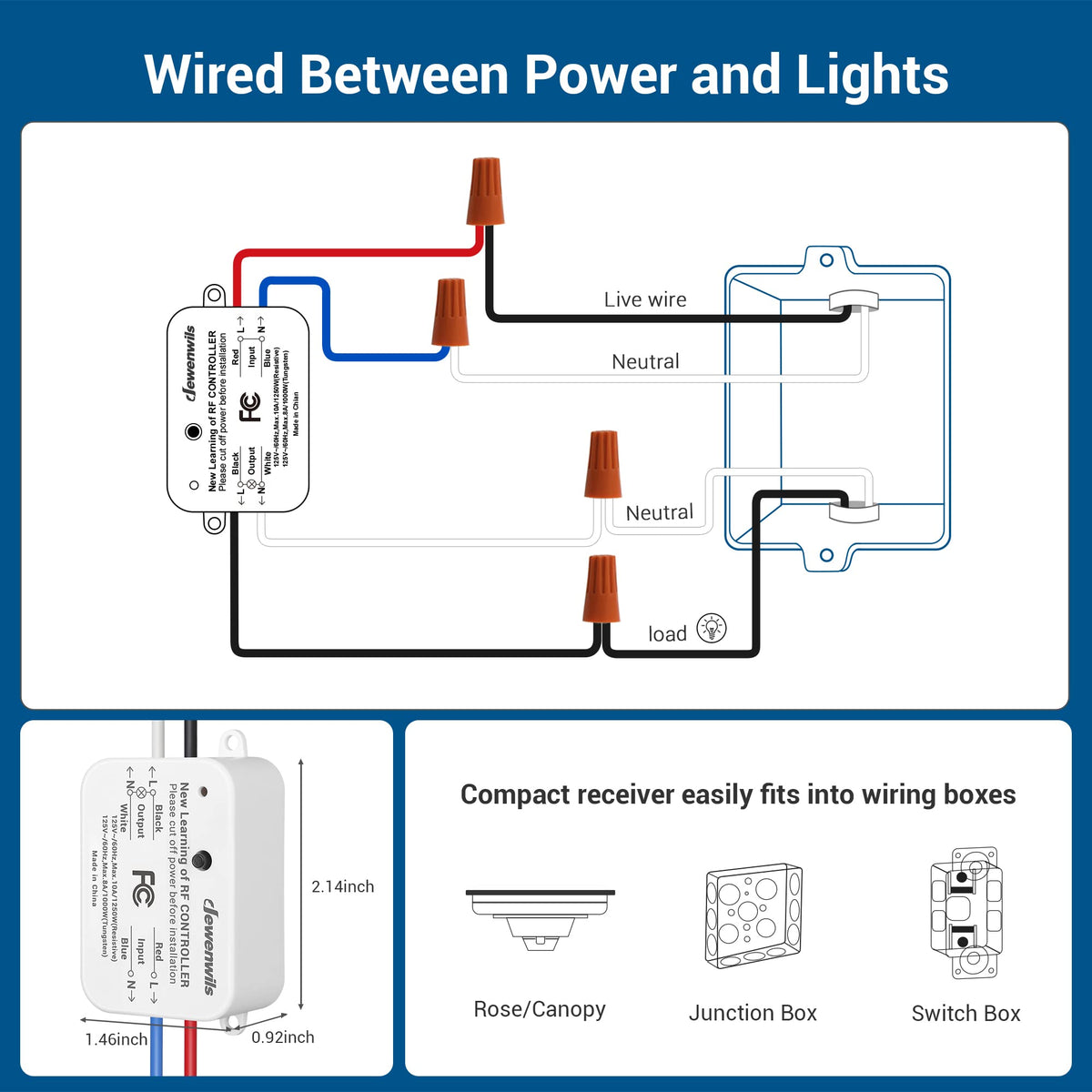 DEWENWILS 3-Way Wireless Light Switch & Receiver Kit — No Wiring, 100ft RF Range