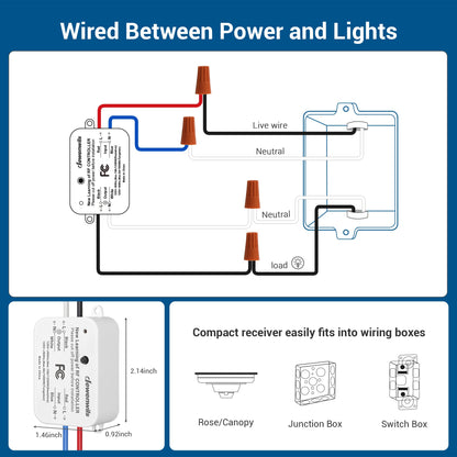 DEWENWILS 3-Way Wireless Light Switch & Receiver Kit — No Wiring, 100ft RF Range