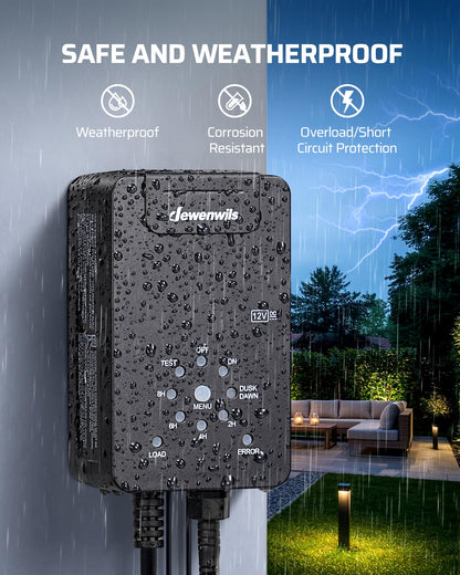 DEWENWILS 60W Low Voltage Transformer – 12V DC, Dusk-to-Dawn Sensor, Timer, Weatherproof