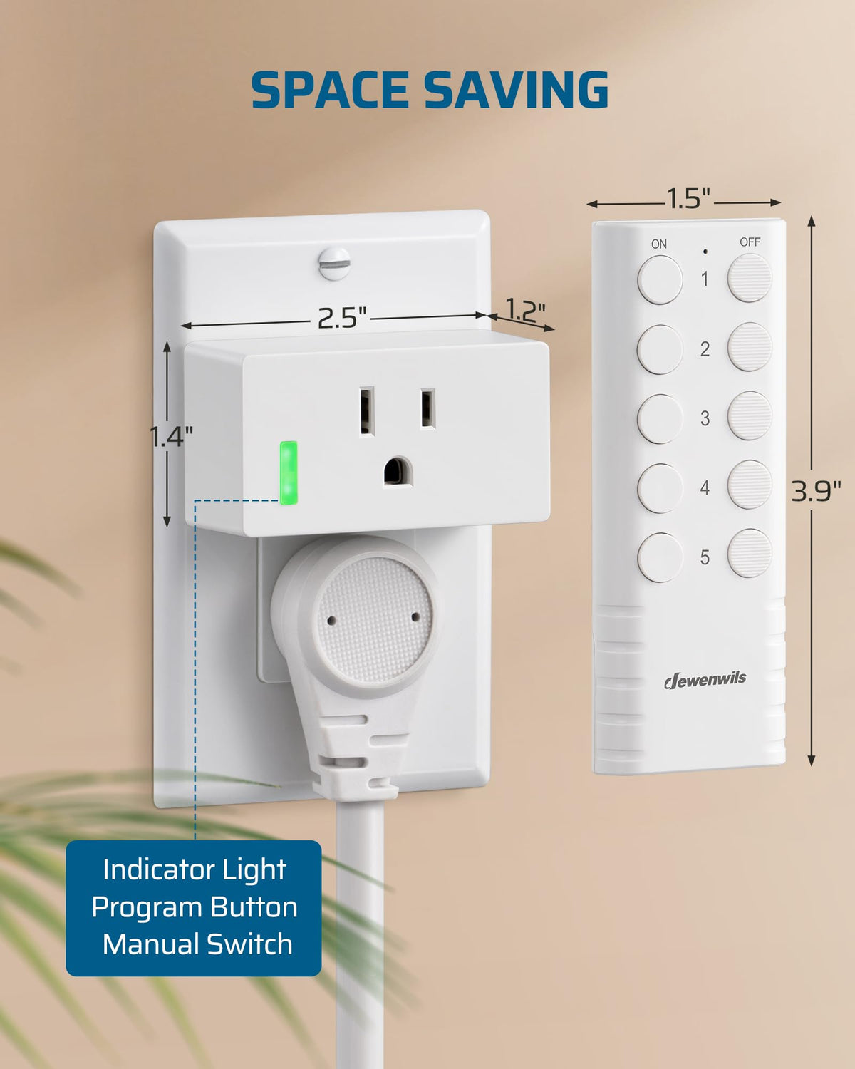 DEWENWILS 200FT Range Remote Outlet – 5 Outlets + 2 Remotes