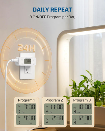 DEWENWILS 24 Hour Programmable Digital Timer Outlet – 2 Pack, Indoor Plug-In Timers