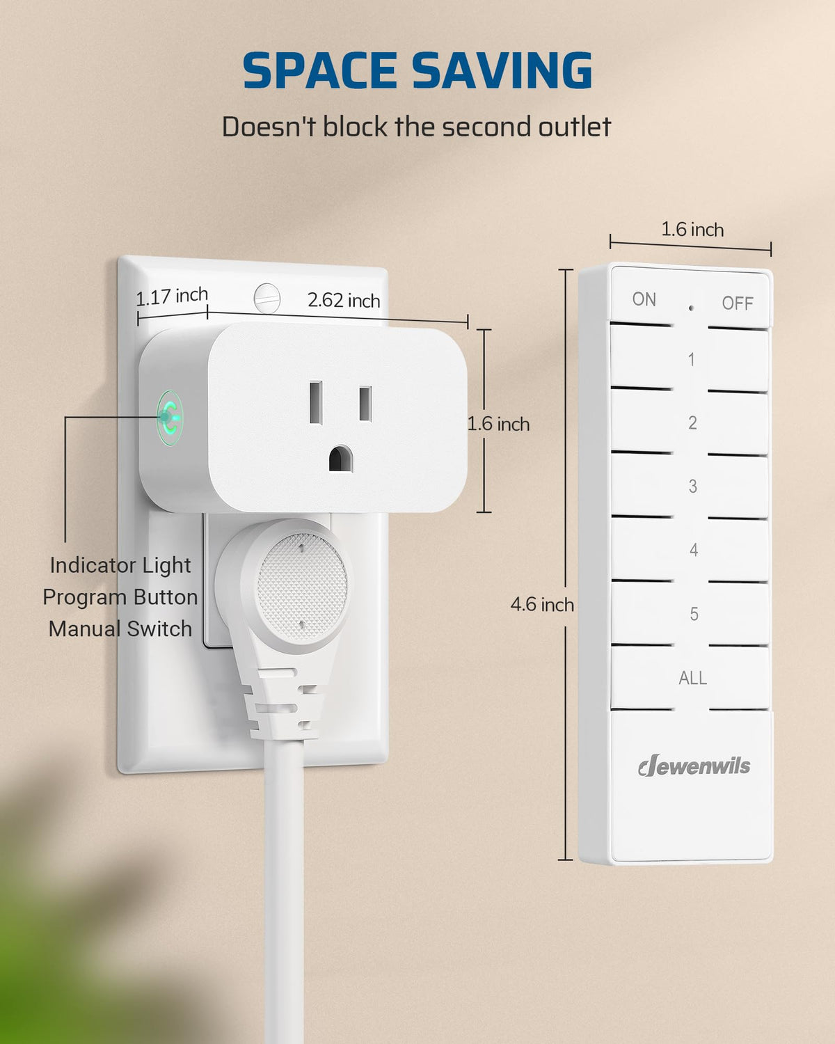 DEWENWILS Remote Control Outlet Kit – All On/Off Button, 100ft Range, 5 Outlets