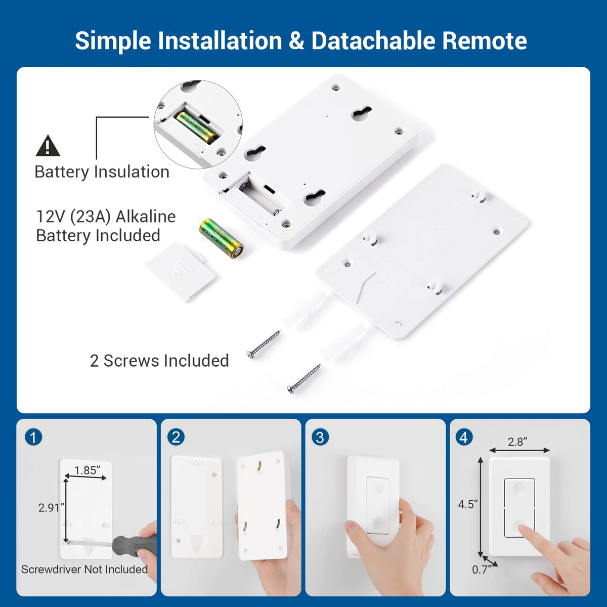 DEWENWILS 3-Way Wireless Light Switch & Receiver Kit — No Wiring, 100ft RF Range