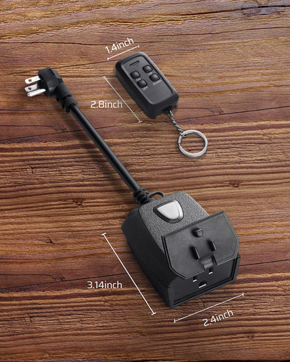 DEWENWILS Outdoor Dimmer for String Lights – Two Remote Controls, 100ft Range, Weatherproof Plug