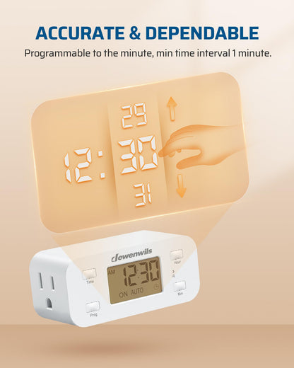 DEWENWILS 24 Hour Programmable Digital Timer Outlet – 2 Pack, Indoor Plug-In Timers