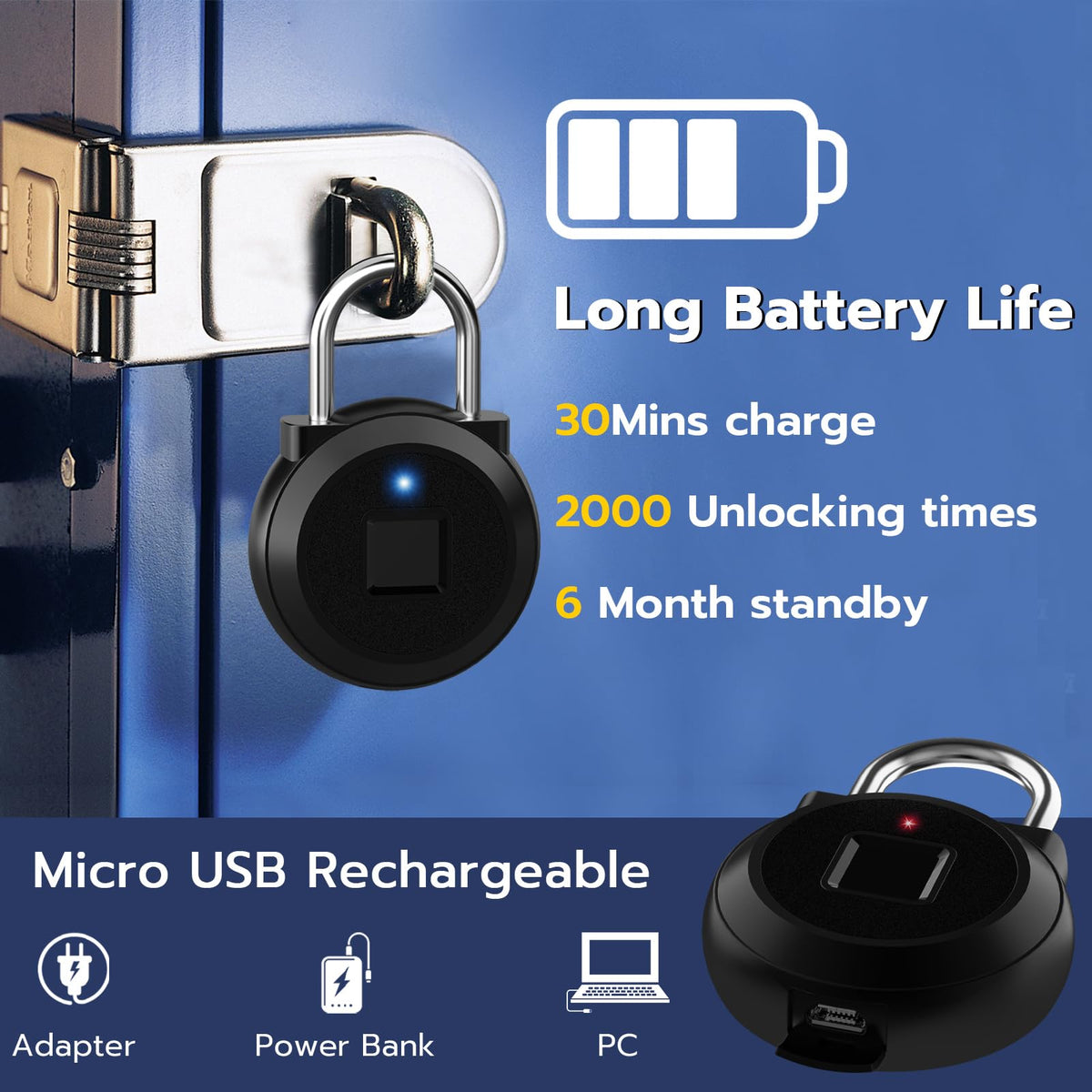 Dhiedas Fingerprint Lock – Biometric Locker Padlock with Bluetooth App