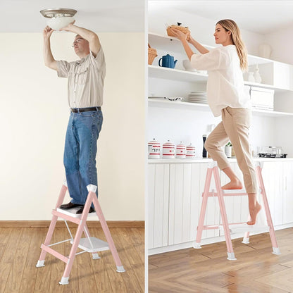 DiamondForge 2-Step Ladder – Folding Stool, 330 Lb Capacity, Pink & White